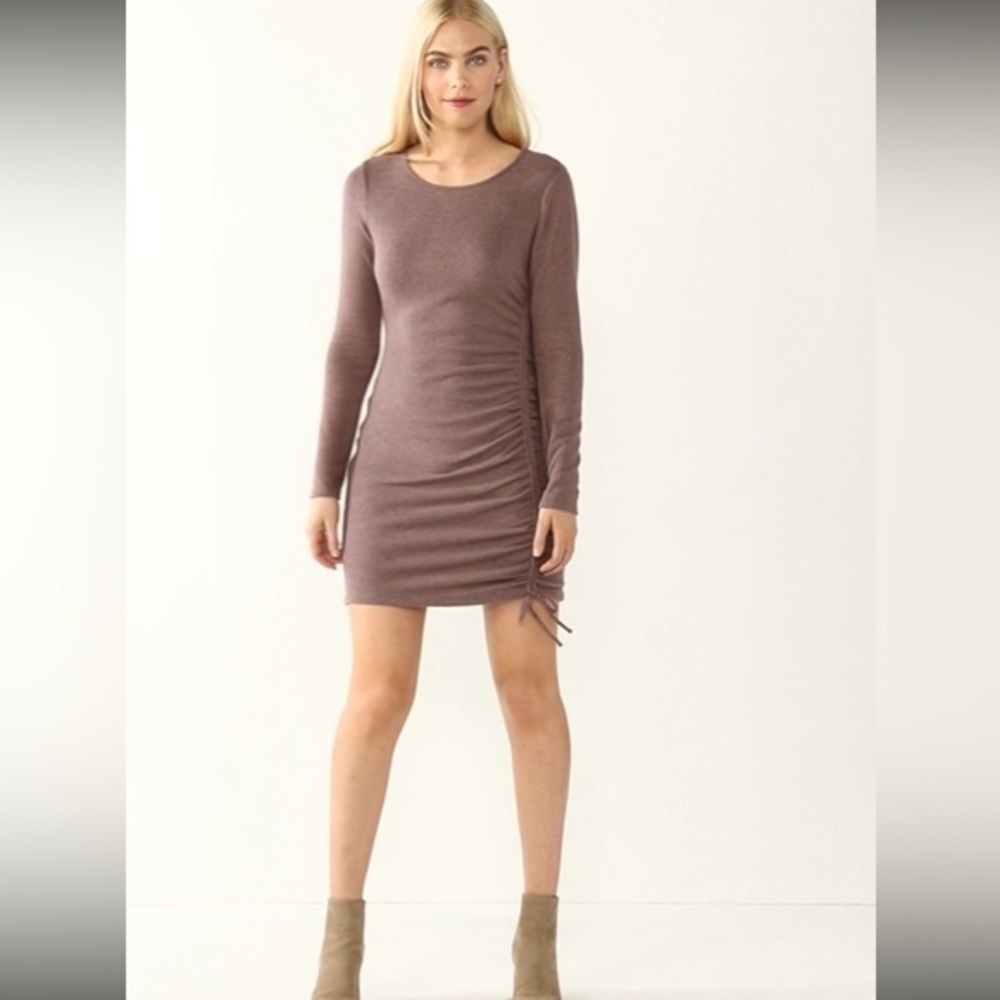 Women's Dark Mauve Boho Dress Fitted Long Sleeve Dress Side Cinch Dress size XL